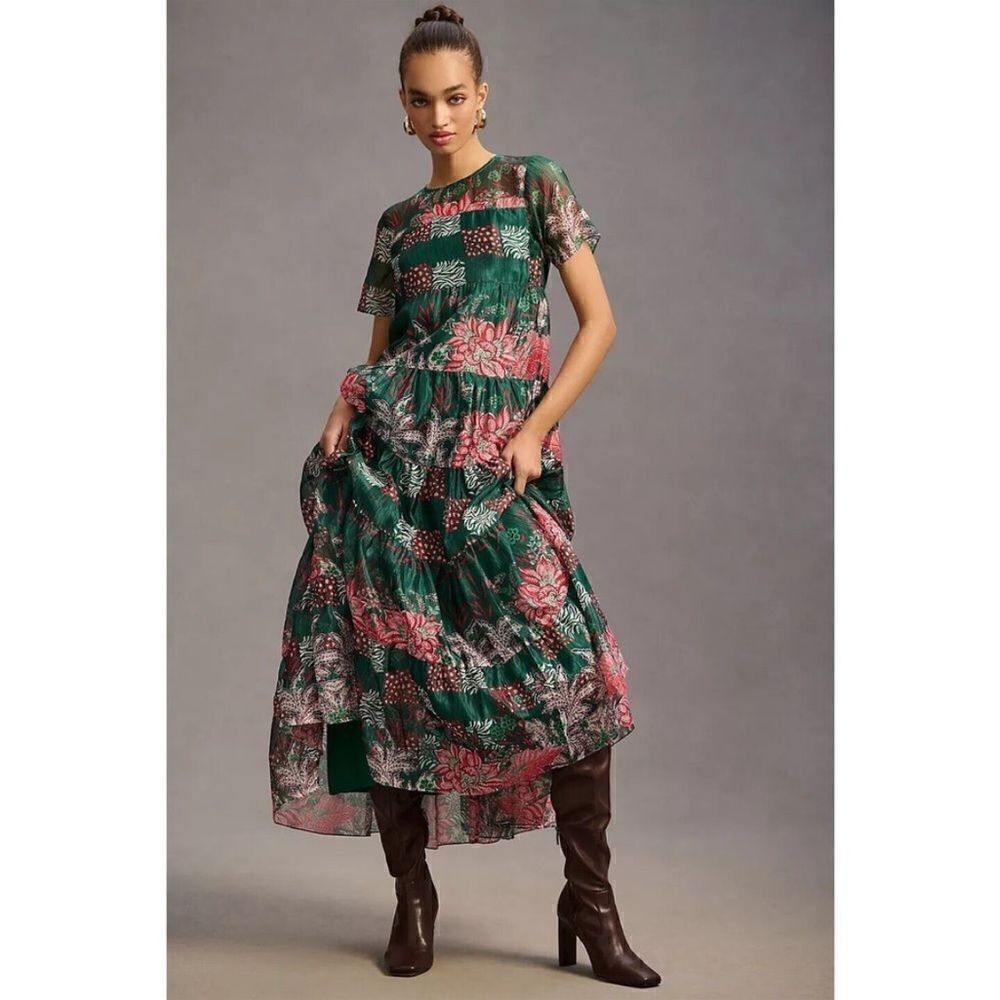 Anthropologie Bhanuni Jyoti Tiered Short-Sleeve Dress Size S